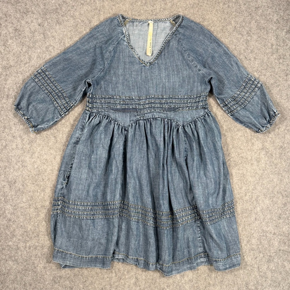 Uncle Frank Blue Chambray Denim 3/4 Sleeve Popover Mini Dress Women's Size‎ XS
